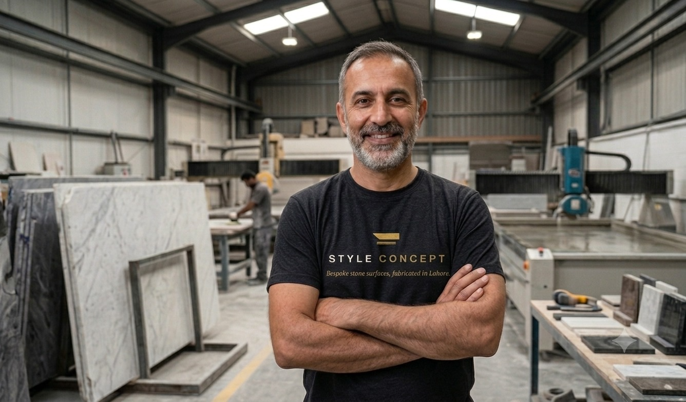 Style Concept founder standing in the Lahore fabrication workshop